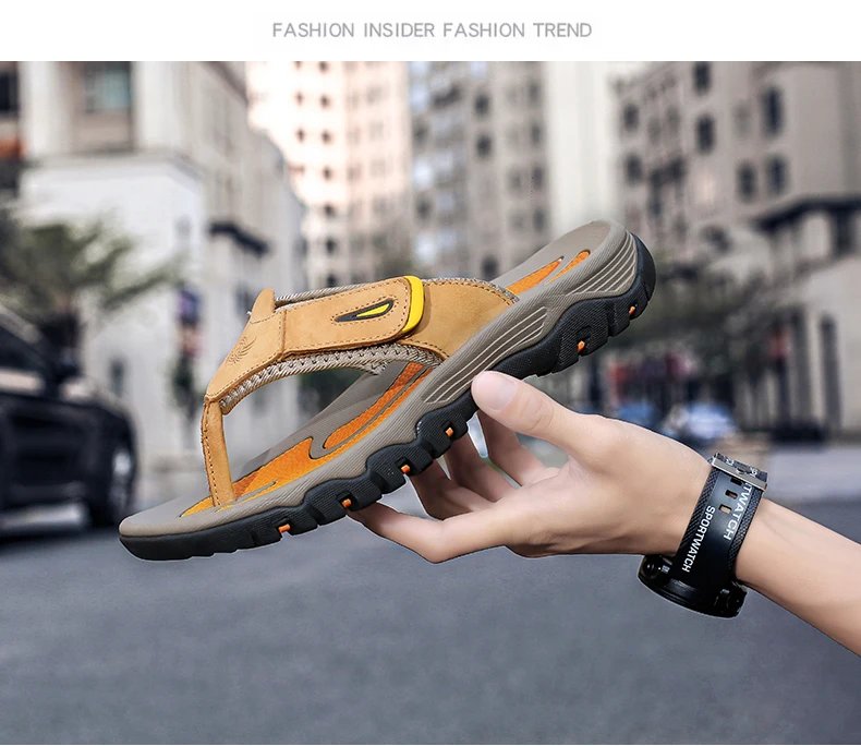 New Summer Men's Slippers Breathable Luxury Men Sandals  Beach Classics Genuine Leather  Mens Slippers Outdoor Men's Flip Flops