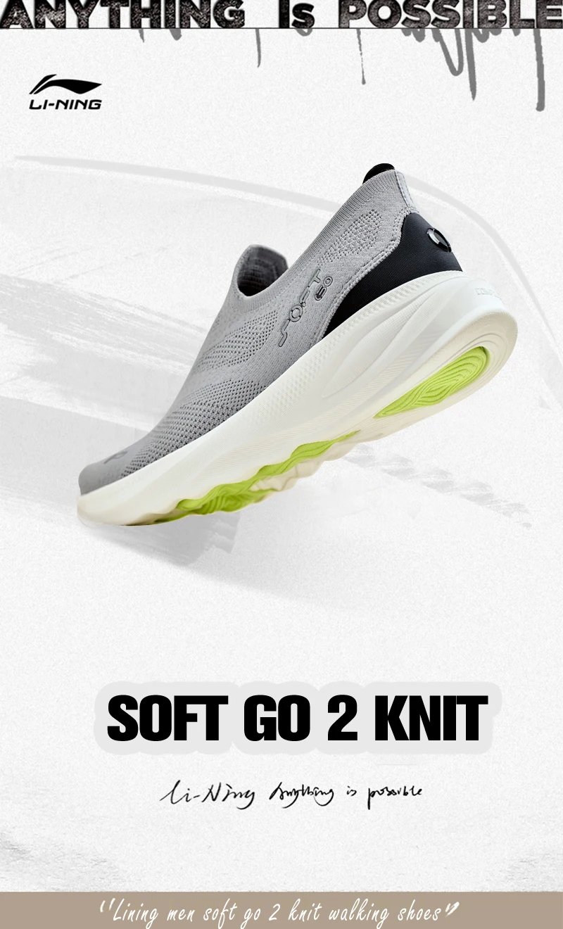 Li-Ning Men's SOFT GO 2 KNIT Slip-on Casual Walking Shoes Cushion Comfy Stable LiNing Mesh Jogging Daily Sports Sneakers AGLV017