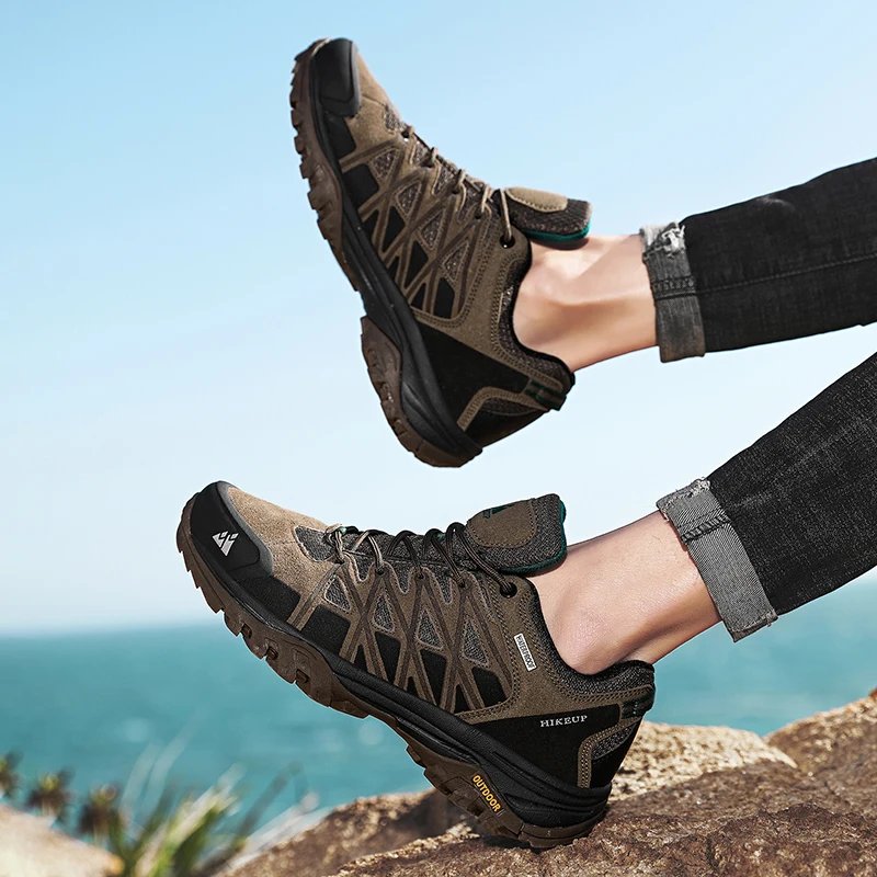 HIKEUP New Arrival Mens Hiking Shoes Breathable Lace Up Trekking Male Cushioning Outdoor Climbing Tourism Sneakers for Men