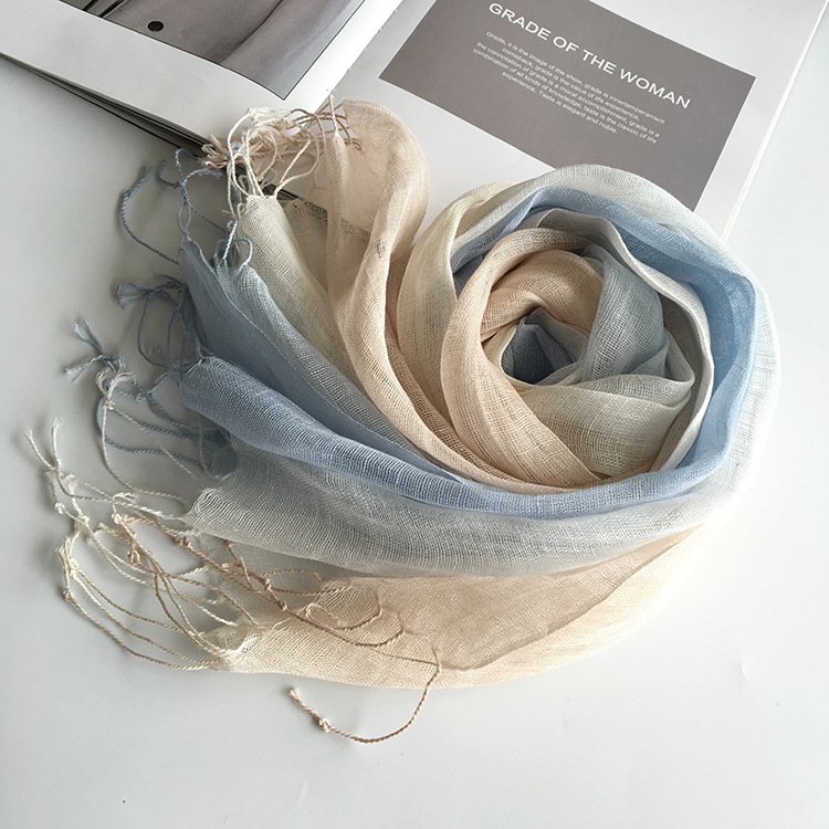 100% Linen Gradient Woman Spring Scarf Echarpe Muslim Hijab Foulard Shawls Tie Dye Scarves Women/Men Sjaal Scarfs for Ladies