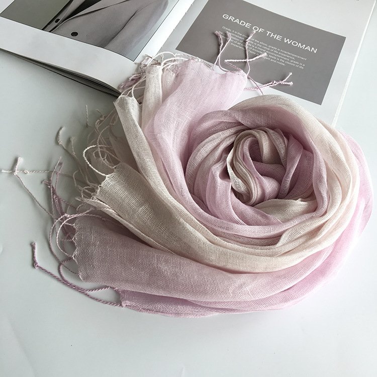 100% Linen Gradient Woman Spring Scarf Echarpe Muslim Hijab Foulard Shawls Tie Dye Scarves Women/Men Sjaal Scarfs for Ladies