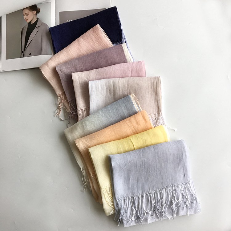100% Linen Gradient Woman Spring Scarf Echarpe Muslim Hijab Foulard Shawls Tie Dye Scarves Women/Men Sjaal Scarfs for Ladies
