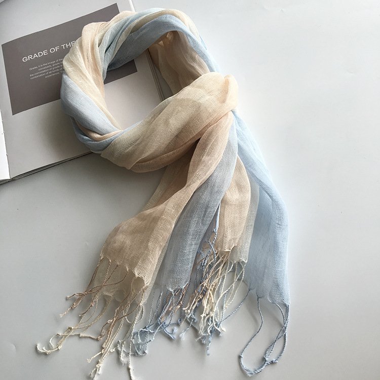 100% Linen Gradient Woman Spring Scarf Echarpe Muslim Hijab Foulard Shawls Tie Dye Scarves Women/Men Sjaal Scarfs for Ladies