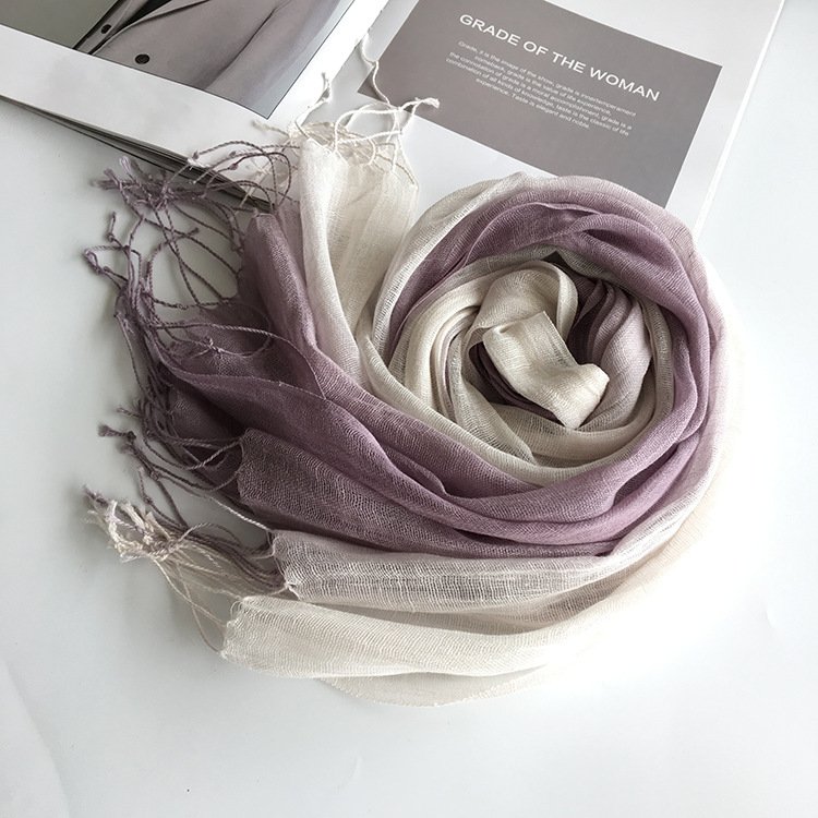 100% Linen Gradient Woman Spring Scarf Echarpe Muslim Hijab Foulard Shawls Tie Dye Scarves Women/Men Sjaal Scarfs for Ladies