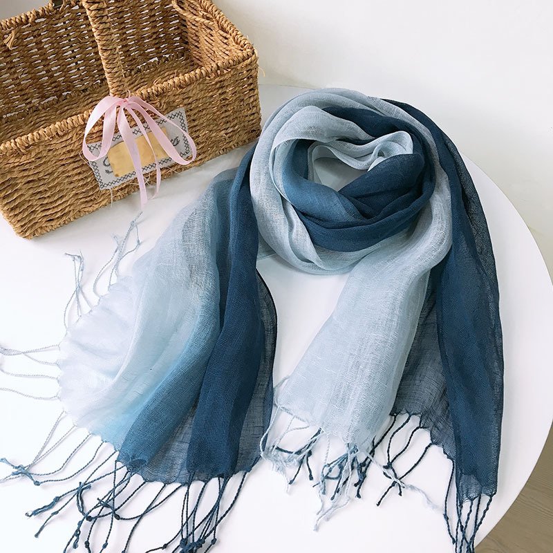 100% Linen Gradient Woman Spring Scarf Echarpe Muslim Hijab Foulard Shawls Tie Dye Scarves Women/Men Sjaal Scarfs for Ladies