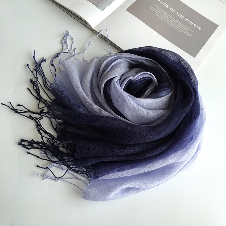 100% Linen Gradient Woman Spring Scarf Echarpe Muslim Hijab Foulard Shawls Tie Dye Scarves Women/Men Sjaal Scarfs for Ladies