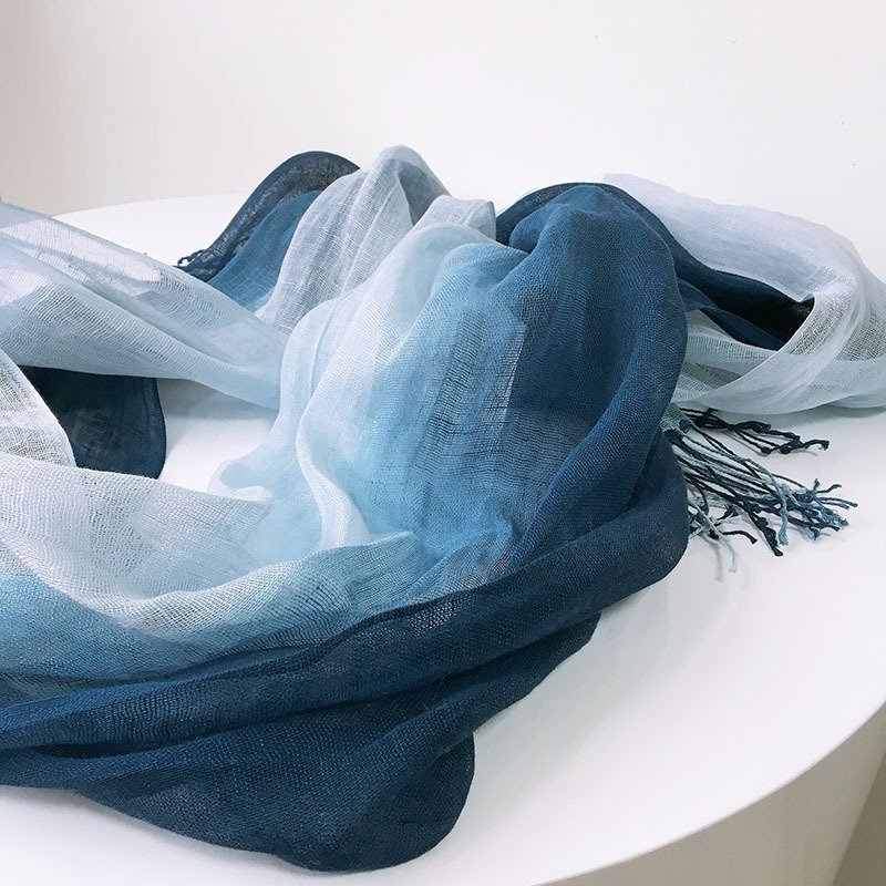 100% Linen Gradient Woman Spring Scarf Echarpe Muslim Hijab Foulard Shawls Tie Dye Scarves Women/Men Sjaal Scarfs for Ladies