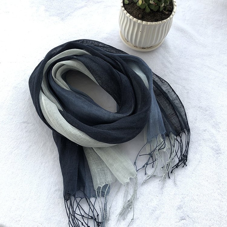 100% Linen Gradient Woman Spring Scarf Echarpe Muslim Hijab Foulard Shawls Tie Dye Scarves Women/Men Sjaal Scarfs for Ladies