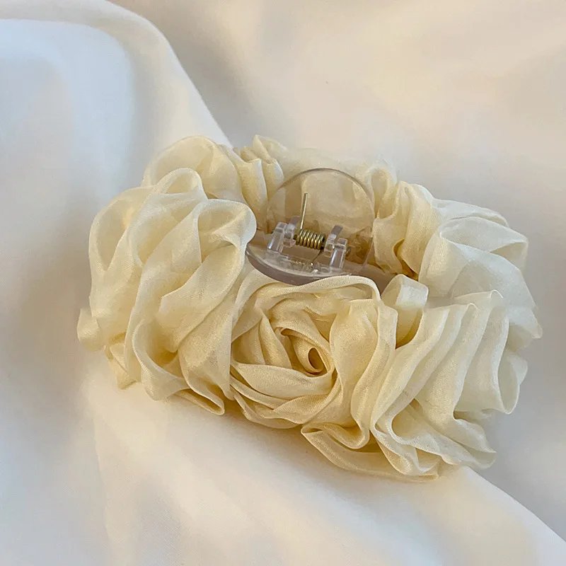 VANIKA New Summer Sweet Tulle Big Bow Hair Claw Clips for Women Solid colours Elegant floral Ponytail Clip Headdress Accessories