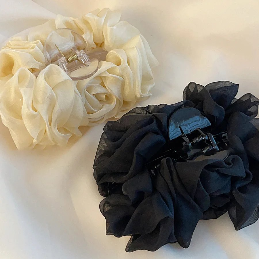 VANIKA New Summer Sweet Tulle Big Bow Hair Claw Clips for Women Solid colours Elegant floral Ponytail Clip Headdress Accessories