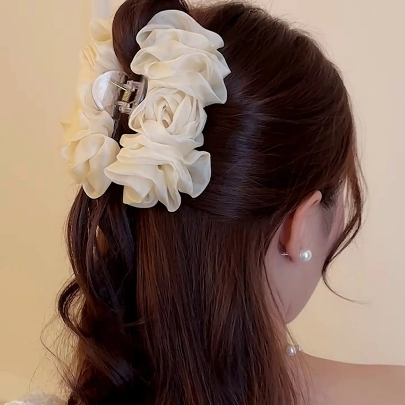 VANIKA New Summer Sweet Tulle Big Bow Hair Claw Clips for Women Solid colours Elegant floral Ponytail Clip Headdress Accessories