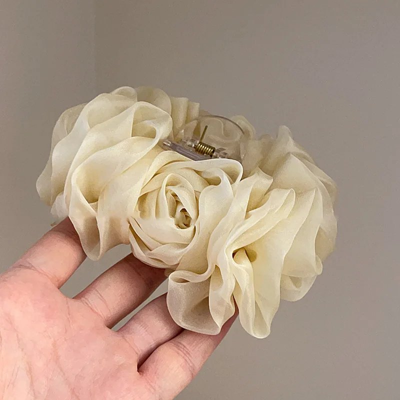 VANIKA New Summer Sweet Tulle Big Bow Hair Claw Clips for Women Solid colours Elegant floral Ponytail Clip Headdress Accessories