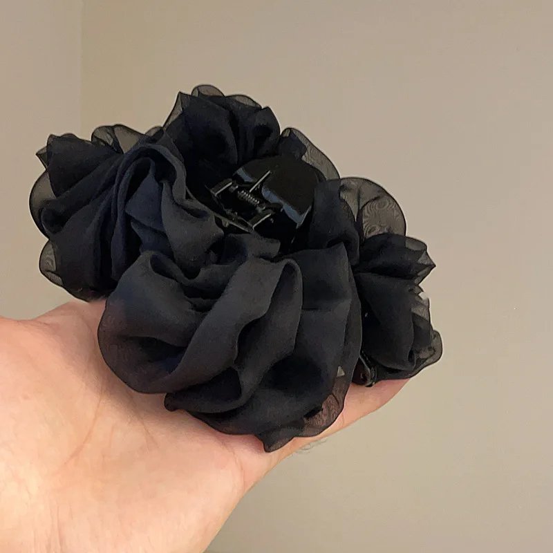 VANIKA New Summer Sweet Tulle Big Bow Hair Claw Clips for Women Solid colours Elegant floral Ponytail Clip Headdress Accessories