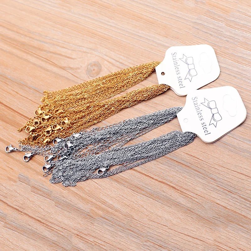 10pcs 40+5cm Gold Color Stainless Steel Link Chains in Bulk Necklaces Fashion Jewelry Adjustable Chains Wholesale Chokers DIY