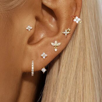 6PCS Fashion Cute Zircon Flower Ear Stud For Women Fashion 18K Gold Plated Star Ear Stud Earring Piercing Girl Set Jewelry Gift