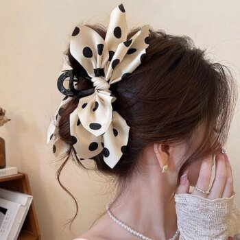 Gentle French polka dot big bow grab clip women's back of the head new high-end hairpin headpiece