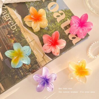 Flower Hair Claw Hawaiian Gradient, Mini Fashion Hair Clips for Women Baby Girls, Crab Barrette Headwear Hairpin Accessories