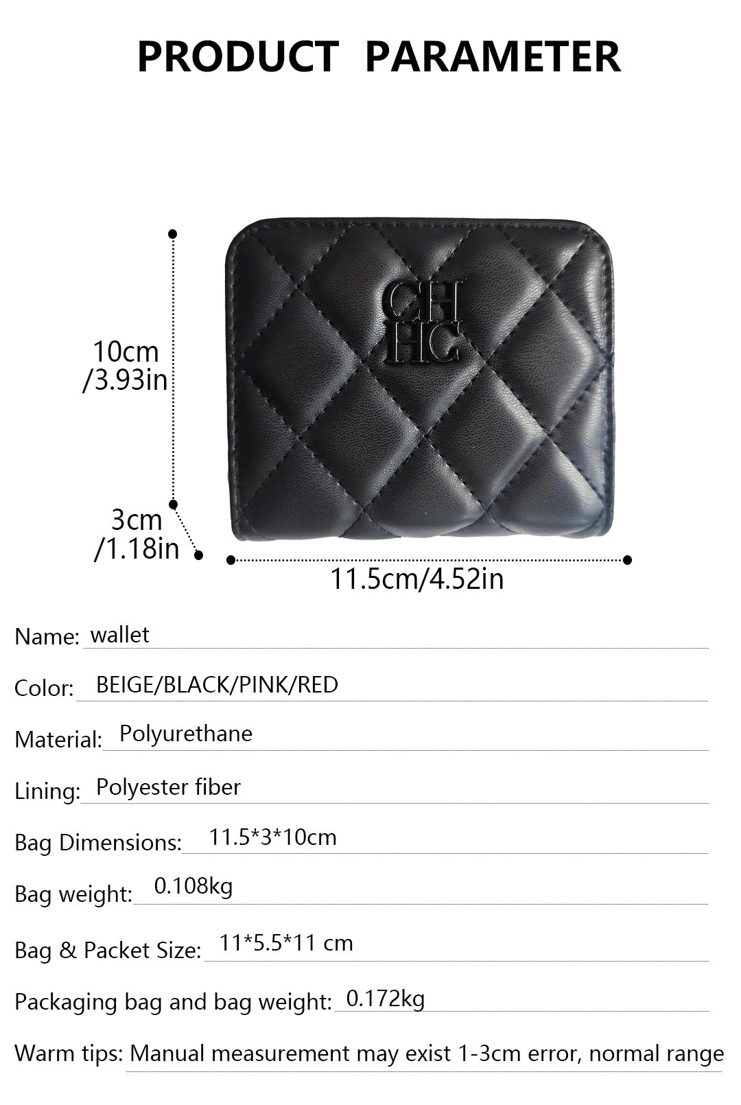 CH Exquisite Brand Logo Women's Wallet New Exquisite Luxury Short Style Solid Color Coin Women's Wallet High Quality PU Material