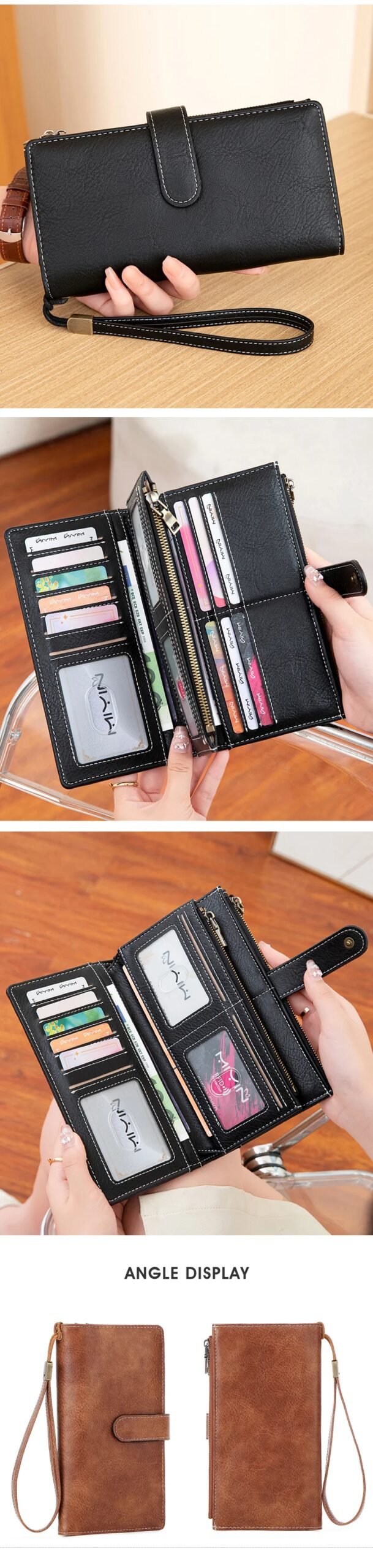 MIYIN Fashion Vintage Women Wallet RFIDShieldingDouble Zipper Long Wallet Trifold Credit CardHolder Women Clutch Wristlet Wallet