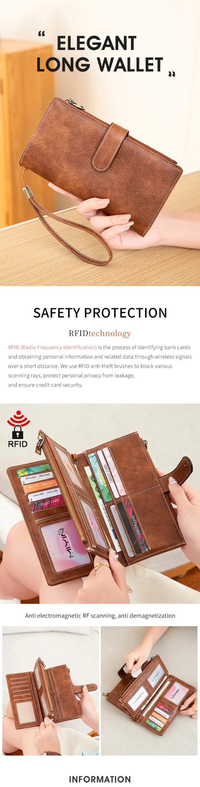 MIYIN Fashion Vintage Women Wallet RFIDShieldingDouble Zipper Long Wallet Trifold Credit CardHolder Women Clutch Wristlet Wallet