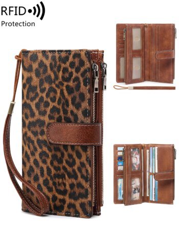 MIYIN Fashion Vintage Women Wallet RFIDShieldingDouble Zipper Long Wallet Trifold Credit CardHolder Women Clutch Wristlet Wallet