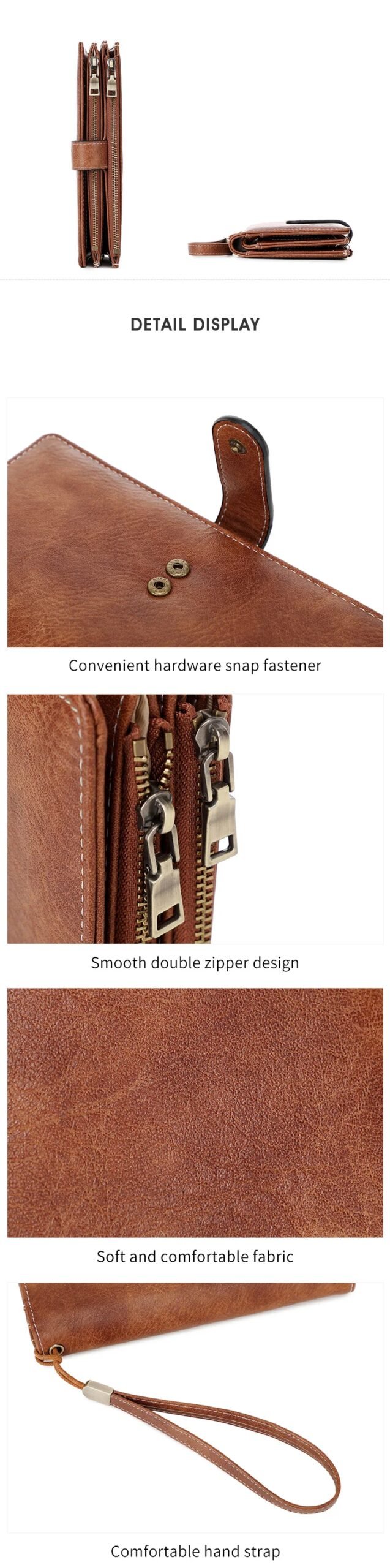 MIYIN Fashion Vintage Women Wallet RFIDShieldingDouble Zipper Long Wallet Trifold Credit CardHolder Women Clutch Wristlet Wallet