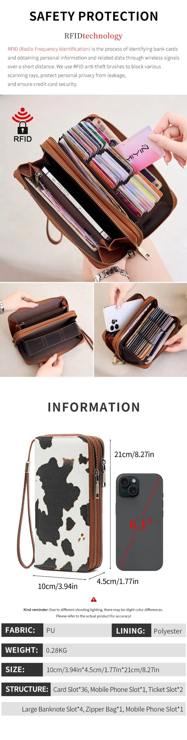 MIYIN Women's Double Zipper Long Wallet RFID Blocking Premium Leather Large Capacity Vintage Clutch Multi-Function Wristlet Bag