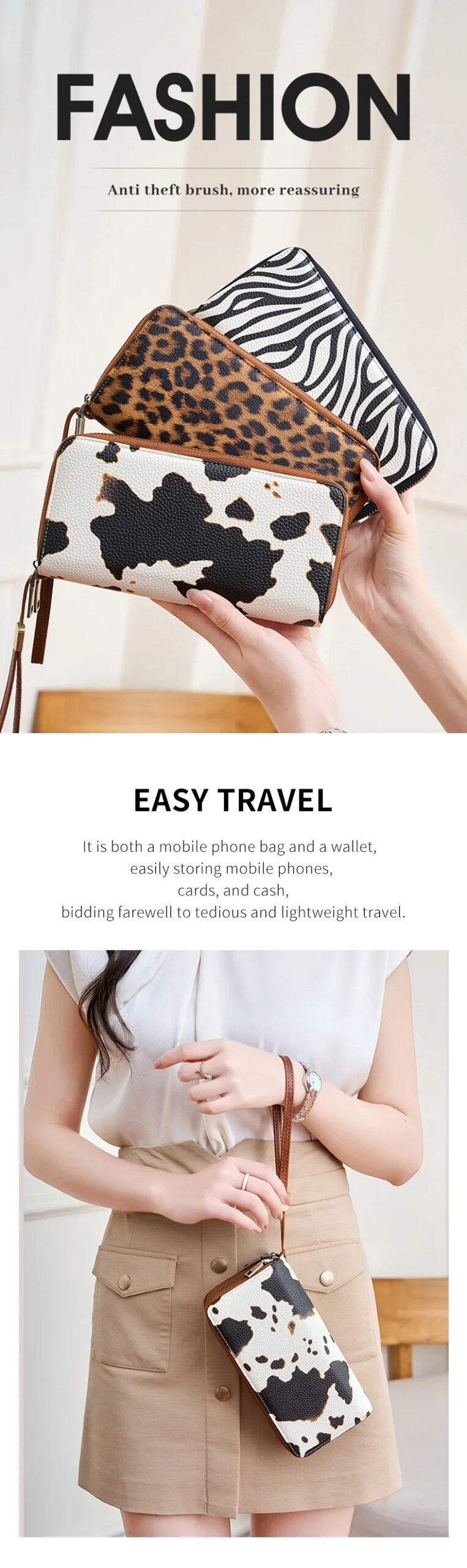 MIYIN Women's Double Zipper Long Wallet RFID Blocking Premium Leather Large Capacity Vintage Clutch Multi-Function Wristlet Bag