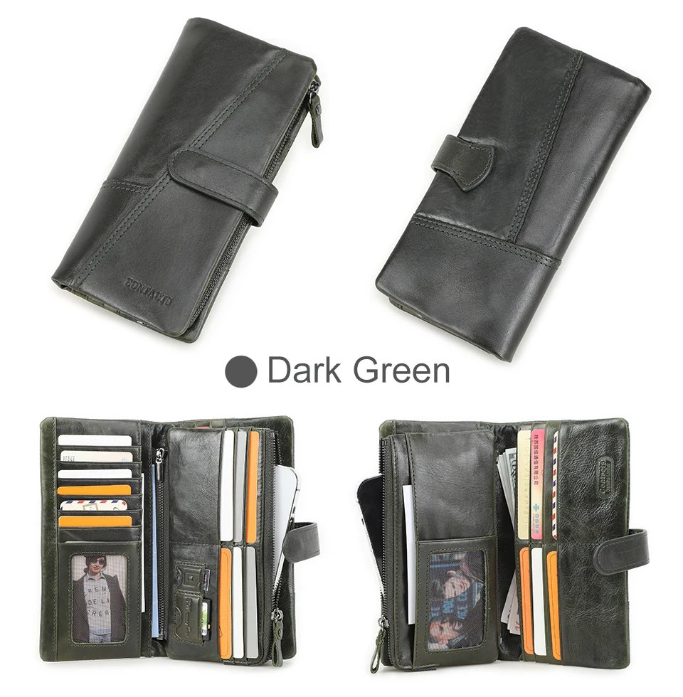 Contact's New Genuine Leather Wallet Fashion Coin Purse For Ladies Women Long Clutch Wallets With Cell Phone Bag Card Holder Men