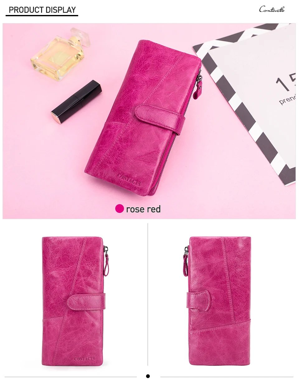 Contact's New Genuine Leather Wallet Fashion Coin Purse For Ladies Women Long Clutch Wallets With Cell Phone Bag Card Holder Men