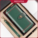 Multi Function Women Wallet Anti RFID Card Holder Large Capacity 6.7inch Phone Long Purse Genuine Leather Clutch Bag Green Color