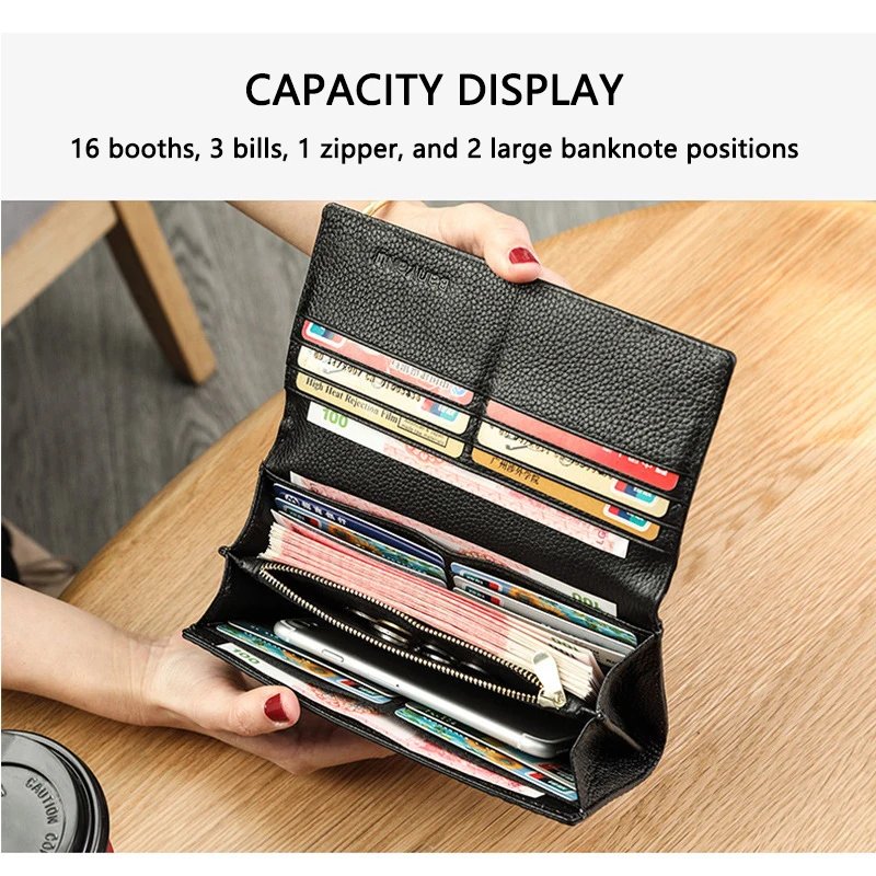 2025 New Genuine Leather Purse Wallet Female 3D Embossing Ladies Personality Retro Long Clutch Wallet Women Purse Coin Holders