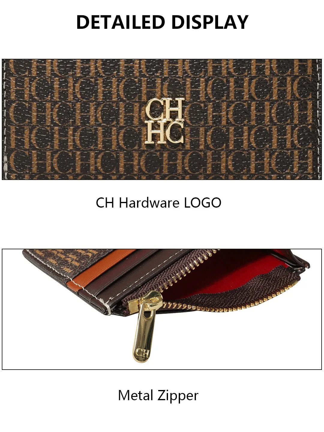 CH Portable Women's Wallet Exquisite Urine Decoration Durable and Elegant Brand Design Letter Decoration Zipper Card Bag