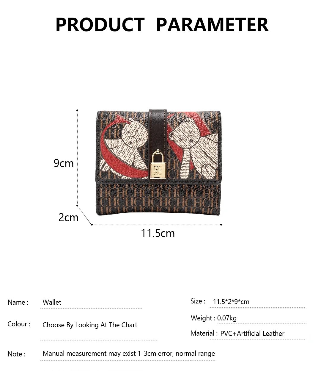 CH Simple Women's Short Card Bag Ultra Thin Mini PU Leather Luxury Brand Fashionable Women's Credit Card Clip Wallet