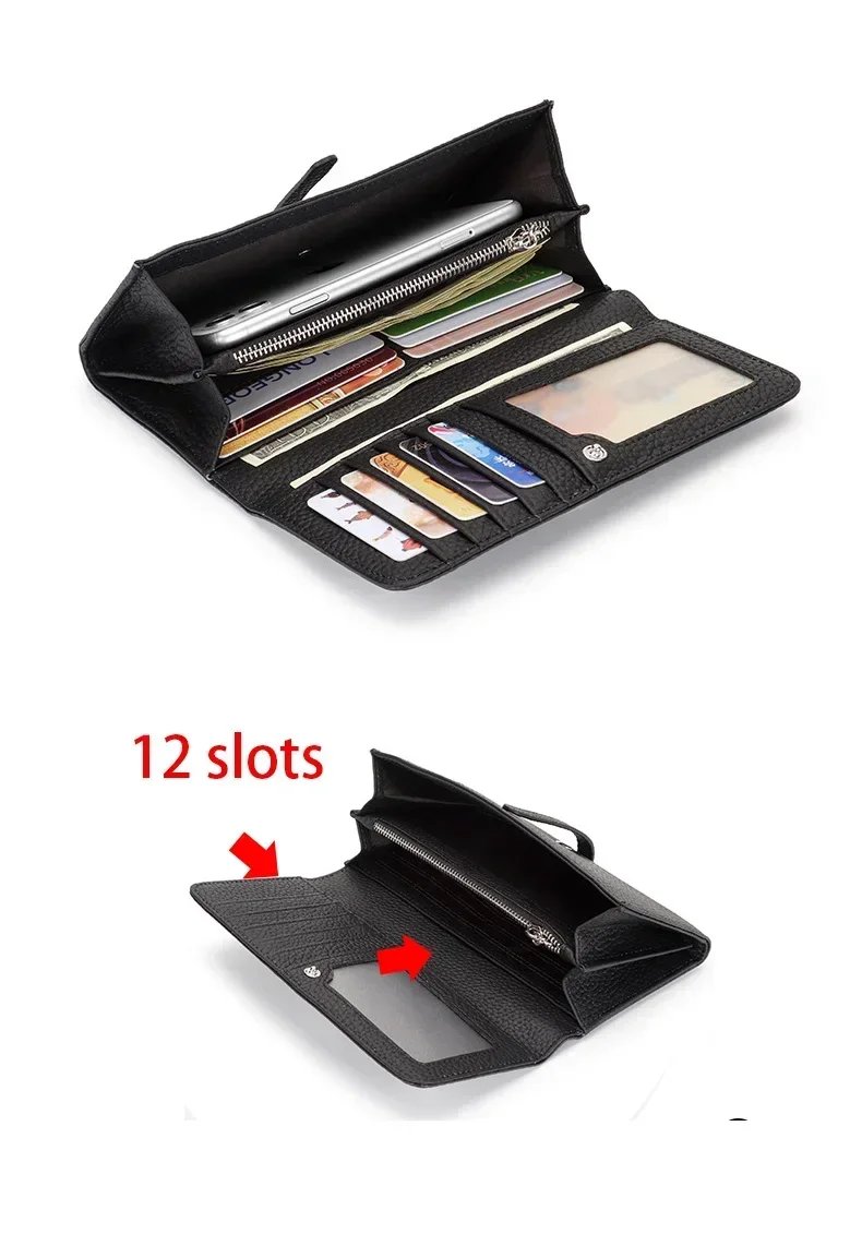 Genuine Leather Wallet Women Long Clutch Fashion Luxury Brand Ladies Purses Card Holder Zipper Coin Pocket High Quality Billfold