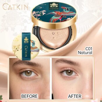 Catkin Phoenix Cushion Foundation Full Coverage, Sheer Satin Finish, Refill Included, Light Beige
