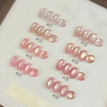 10ML 1-16PCS Moonlight Ballet Magnet Cat Eye Nail Polish Gel Nude Pink Style With Gold Glass Beads Cat Eye Look Nail Polish
