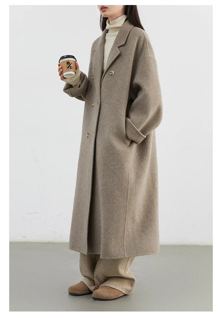 CHIC VEN Women Woolen Coat Double-breasted Basic Loose Casual Retro New Long Double-sided Female Overcoat Autumn Winter 2024