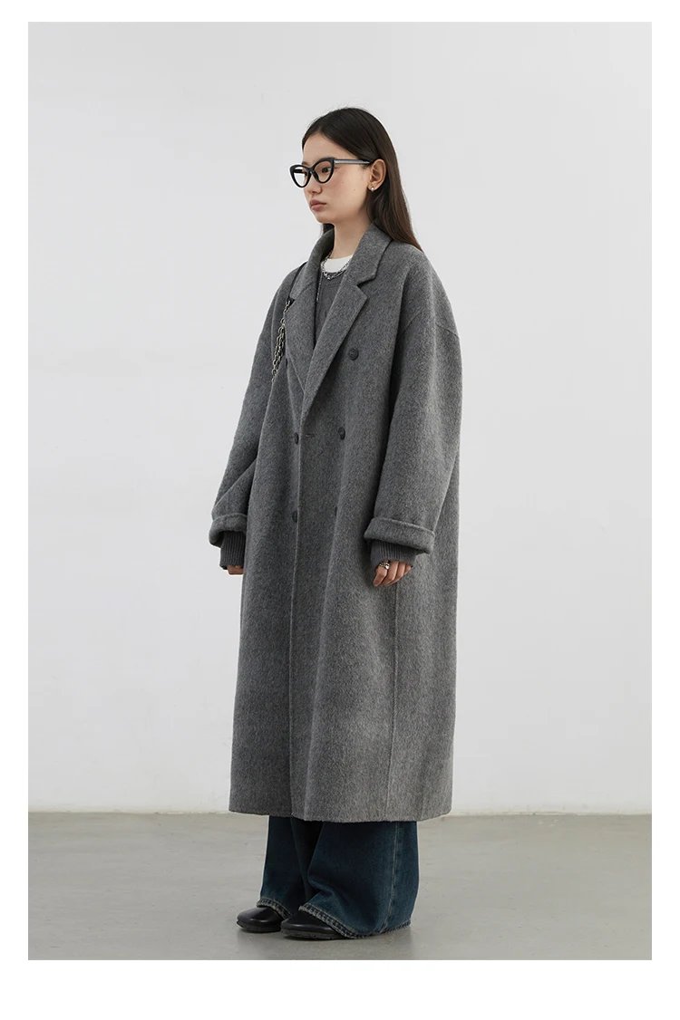 CHIC VEN Women Woolen Coat Double-breasted Basic Loose Casual Retro New Long Double-sided Female Overcoat Autumn Winter 2024