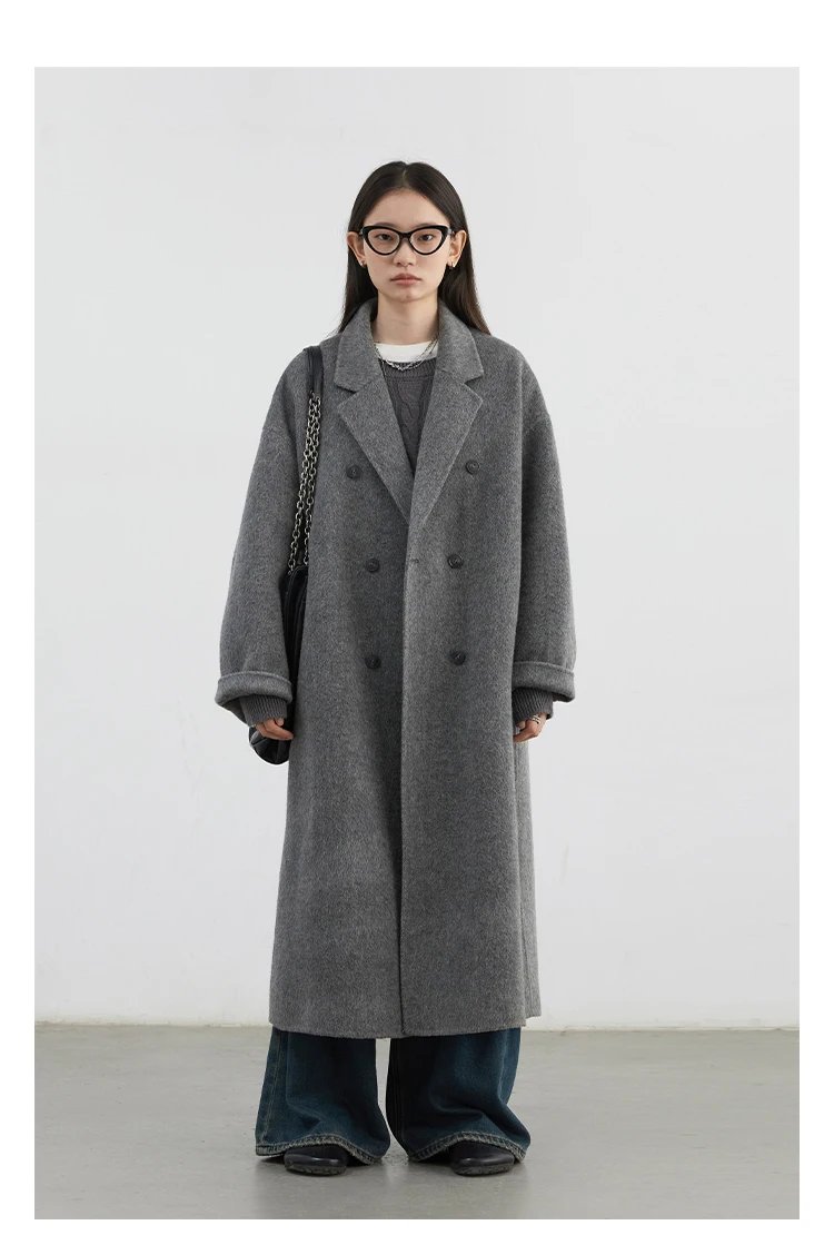 CHIC VEN Women Woolen Coat Double-breasted Basic Loose Casual Retro New Long Double-sided Female Overcoat Autumn Winter 2024