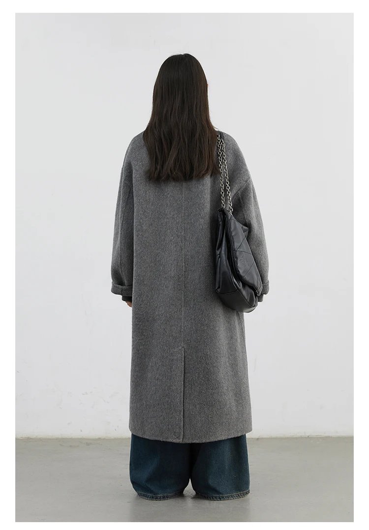 CHIC VEN Women Woolen Coat Double-breasted Basic Loose Casual Retro New Long Double-sided Female Overcoat Autumn Winter 2024