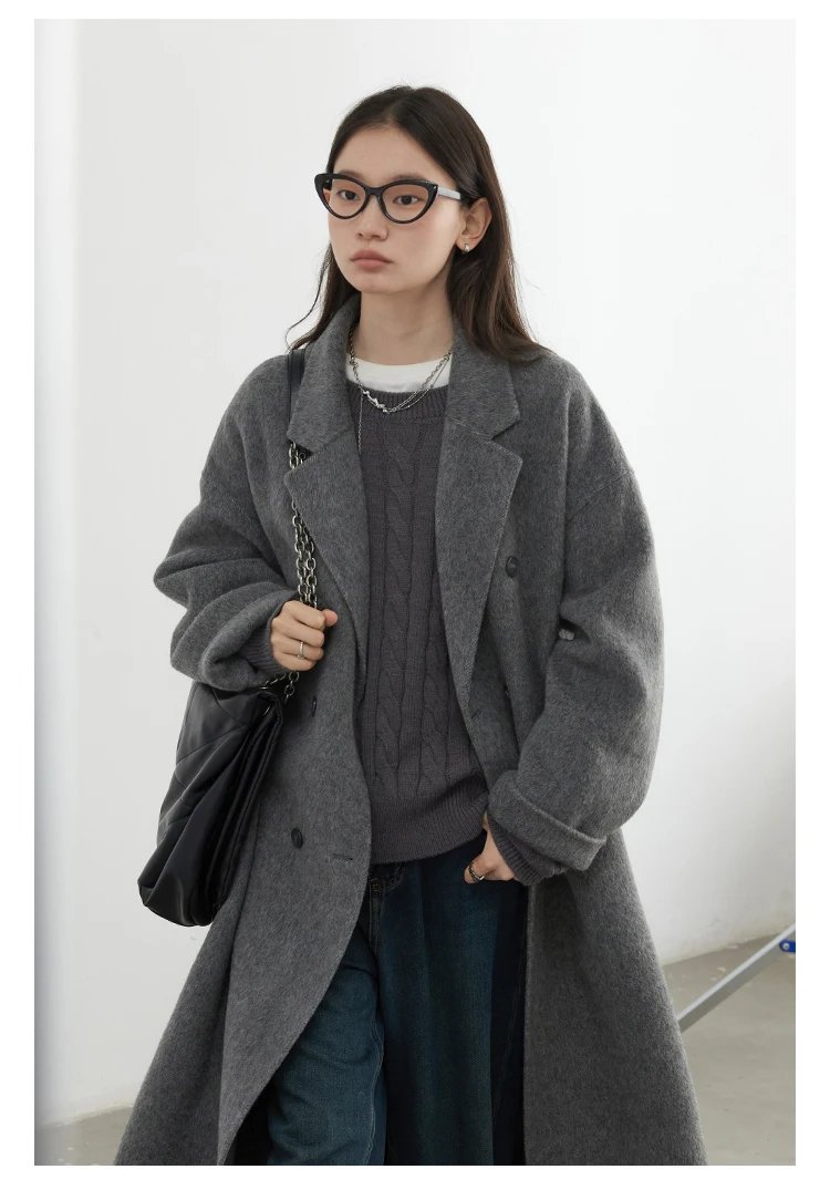 CHIC VEN Women Woolen Coat Double-breasted Basic Loose Casual Retro New Long Double-sided Female Overcoat Autumn Winter 2024