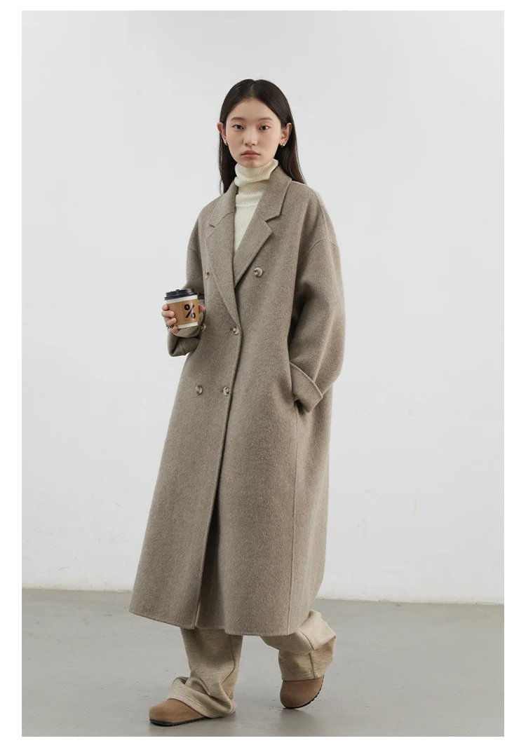 CHIC VEN Women Woolen Coat Double-breasted Basic Loose Casual Retro New Long Double-sided Female Overcoat Autumn Winter 2024