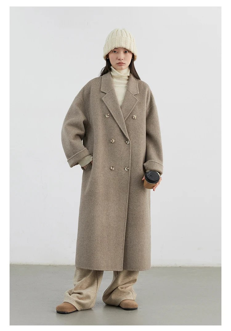 CHIC VEN Women Woolen Coat Double-breasted Basic Loose Casual Retro New Long Double-sided Female Overcoat Autumn Winter 2024