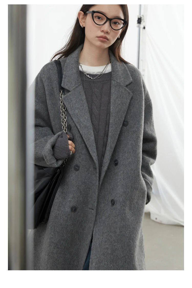 CHIC VEN Women Woolen Coat Double-breasted Basic Loose Casual Retro New Long Double-sided Female Overcoat Autumn Winter 2024