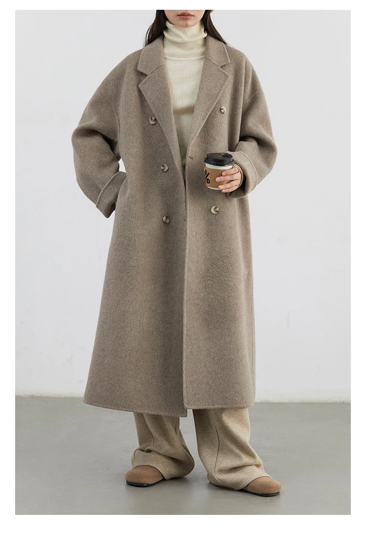 CHIC VEN Women Woolen Coat Double-breasted Basic Loose Casual Retro New Long Double-sided Female Overcoat Autumn Winter 2024