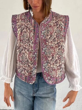 Floral Print Quilted Woman Vest Sleeveless Open Front Loose Female Streetwears retro national style ladies Tops girls Outwear