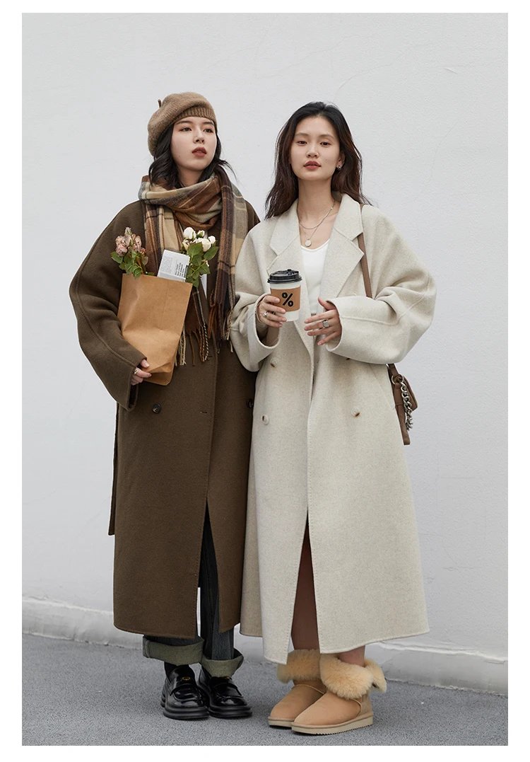 CHIC VEN Women Long Double-sided Woolen Coats Retro Loose Female Overcoat Double Breasted Ladies Windbreak Autumn Winter 2025