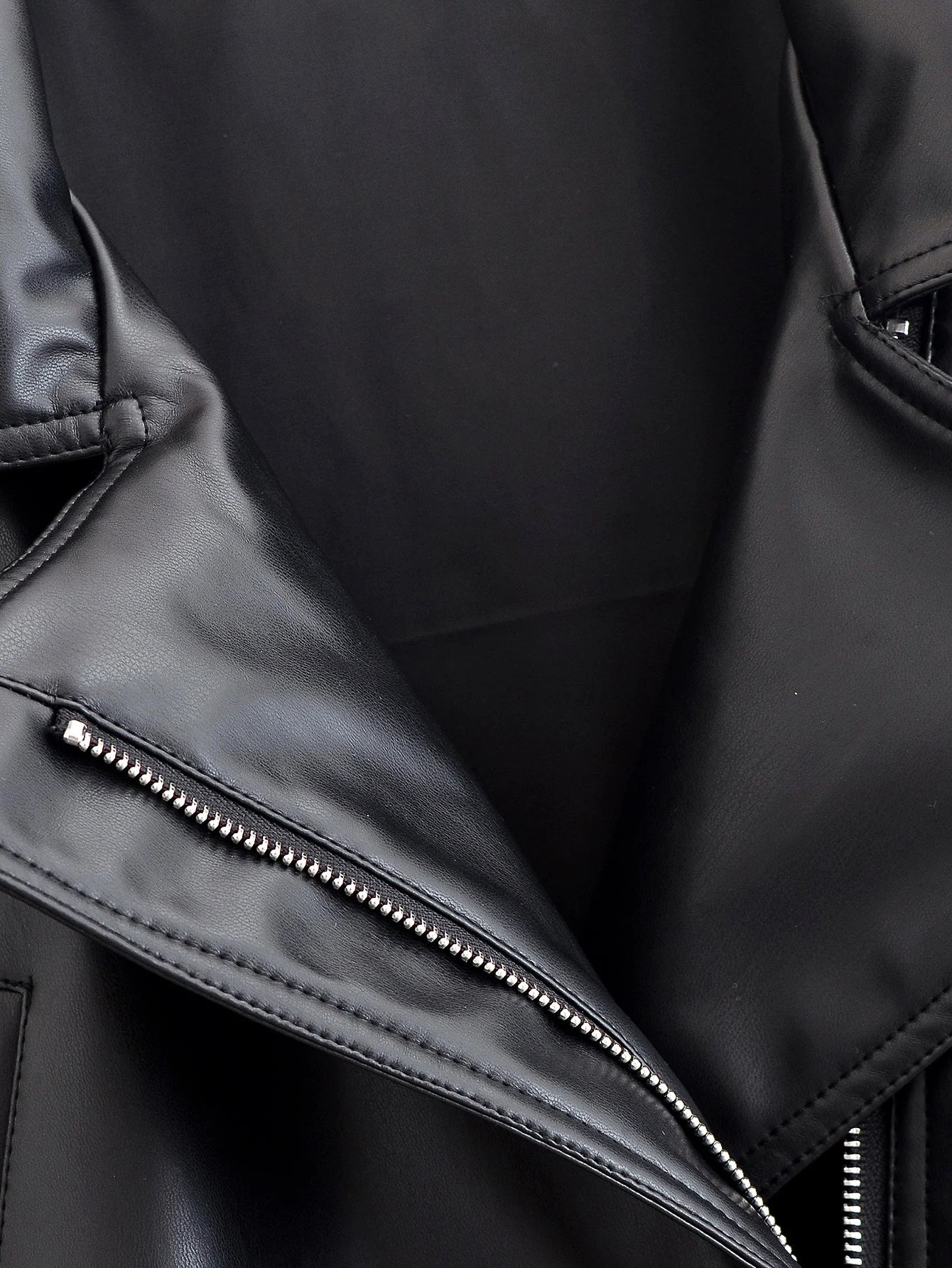 HH Women Fashion Black Short Faux Leather Trench Coat Long Sleeve Lapel Jacket With Belt Vintage Lady Motorcycle Jacket Outwear