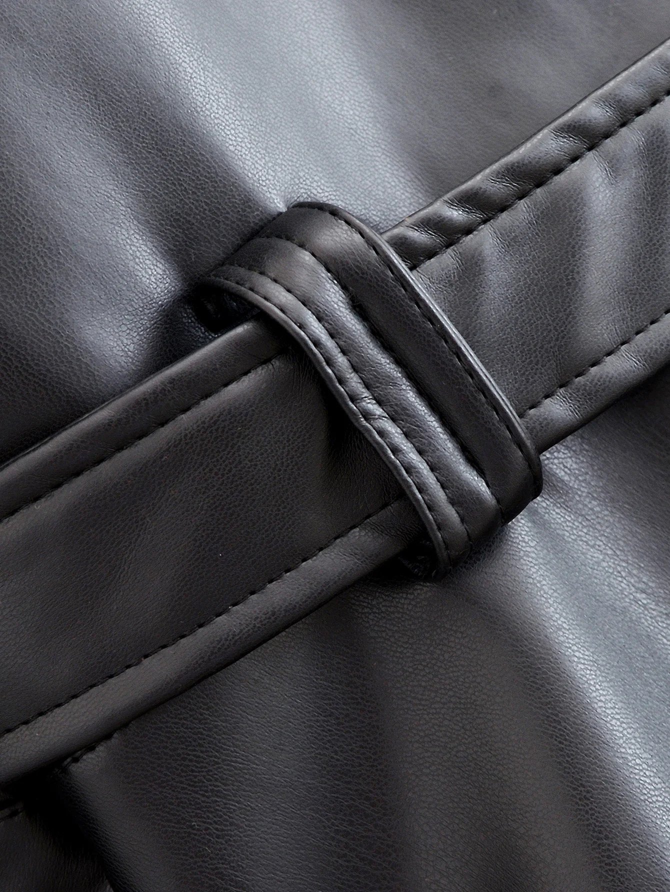 HH Women Fashion Black Short Faux Leather Trench Coat Long Sleeve Lapel Jacket With Belt Vintage Lady Motorcycle Jacket Outwear